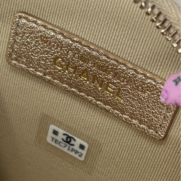 🔥NEW! RARE! CHANEL•Metallic Gold Pouch & AirPods Case - Picture 7 of 7